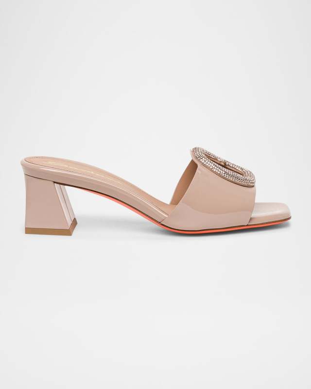 Marta Patent Crystal-Buckle Mule Sandals